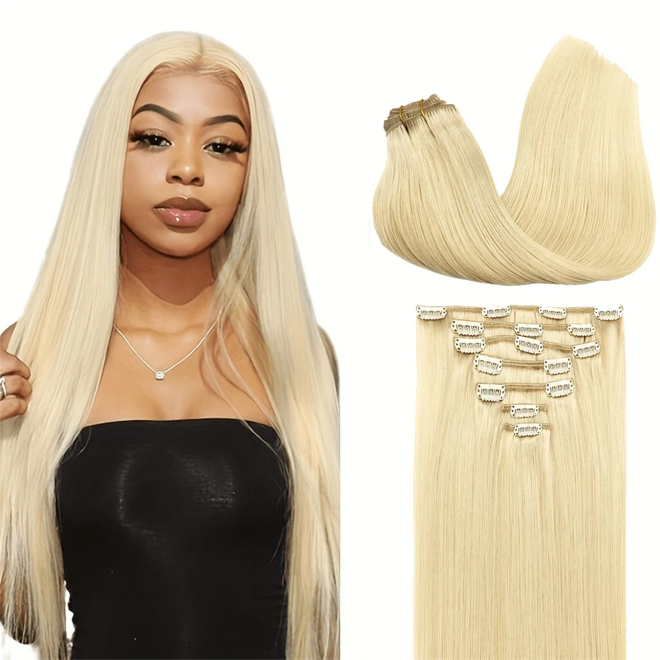 613 Blonde Clip In Hair Extension Human Hair 18-24 Inches Brazilian Remy Real Straight Hair  for Women