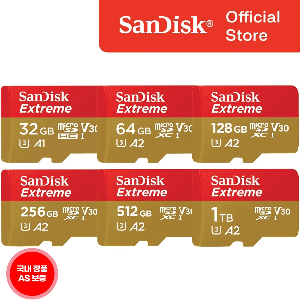 [SanDisk Korea Total] microSDXC Class10 SDQXAV 190 MB/s Extreme 64GB 128GB 256GB 512GB 1TB Domestic Original AS warranty