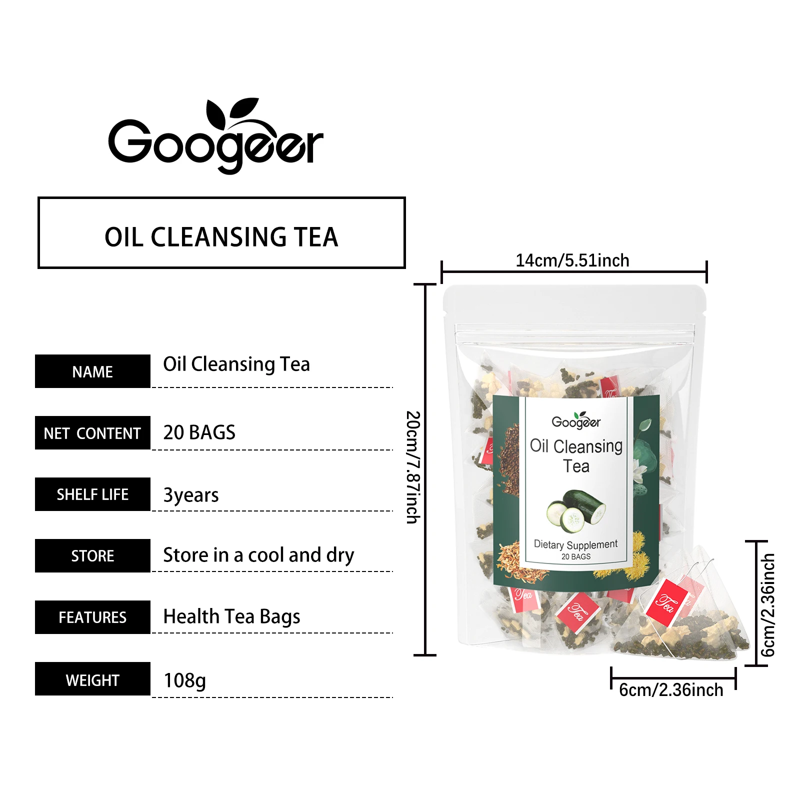 Googeer 20 pz Olio Detergente Tè Supporto Per La Digestione Orale Sapore Rinfrescante Disintossicante A Base di Erbe Dimagrante Corpo Promuovere Il Metabolismo Tè