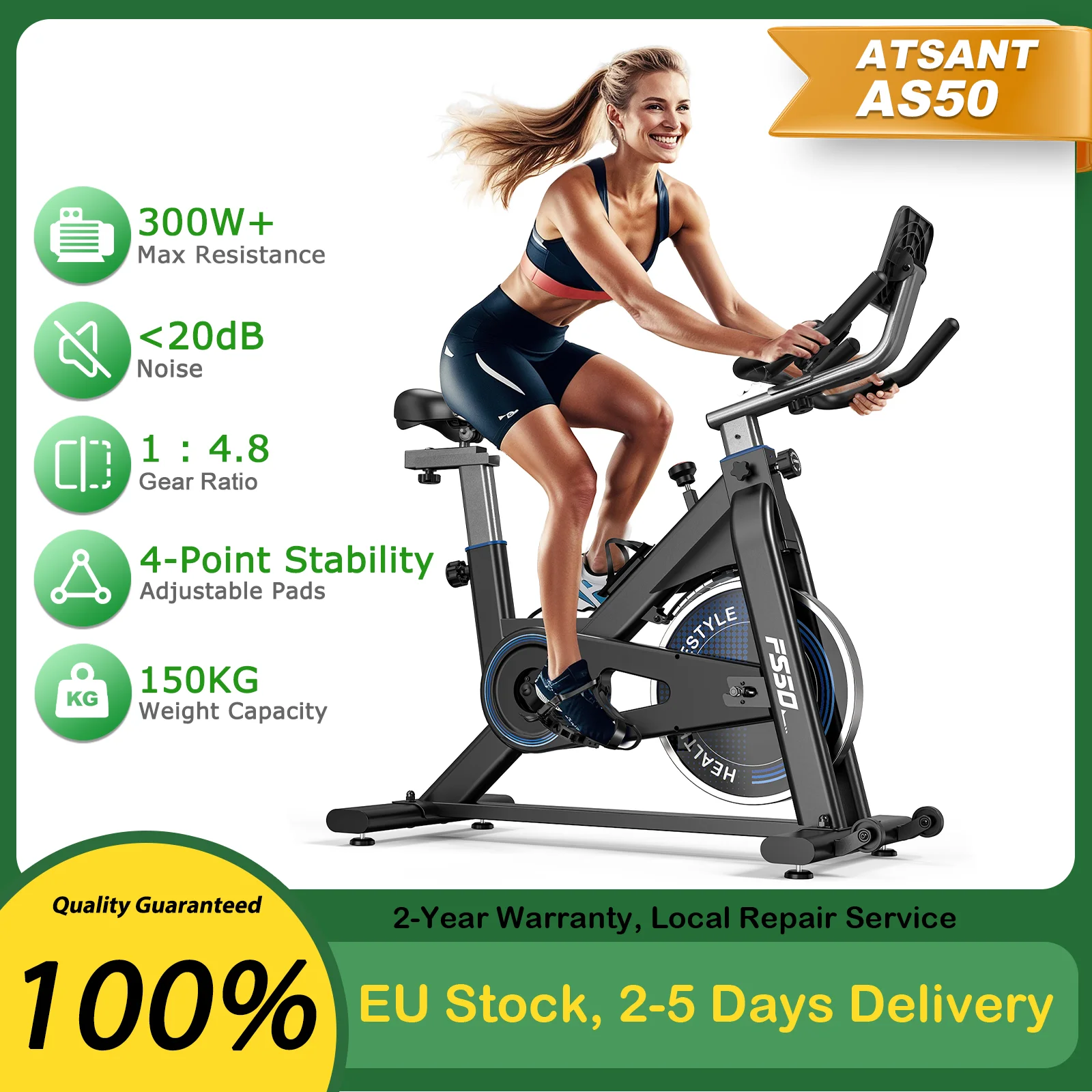 AS50 Cyclette 300W Con Ergometro Regolabile a 4 Vie Bicicletta Fitness per Interni Display RPM Supporto per Tablet 150kg Fitness Ciclismo Bici