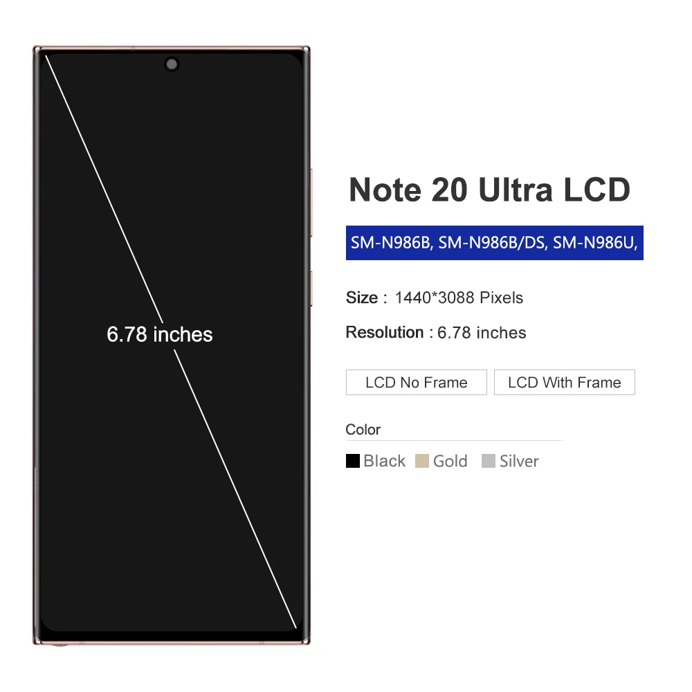 Super AMOLED dla Samsung Note 20 Ultra 5G Wyświetlacz LCD Ekran dotykowy Digitizer Wymień dla Samsung N986 SM-N986B LCD