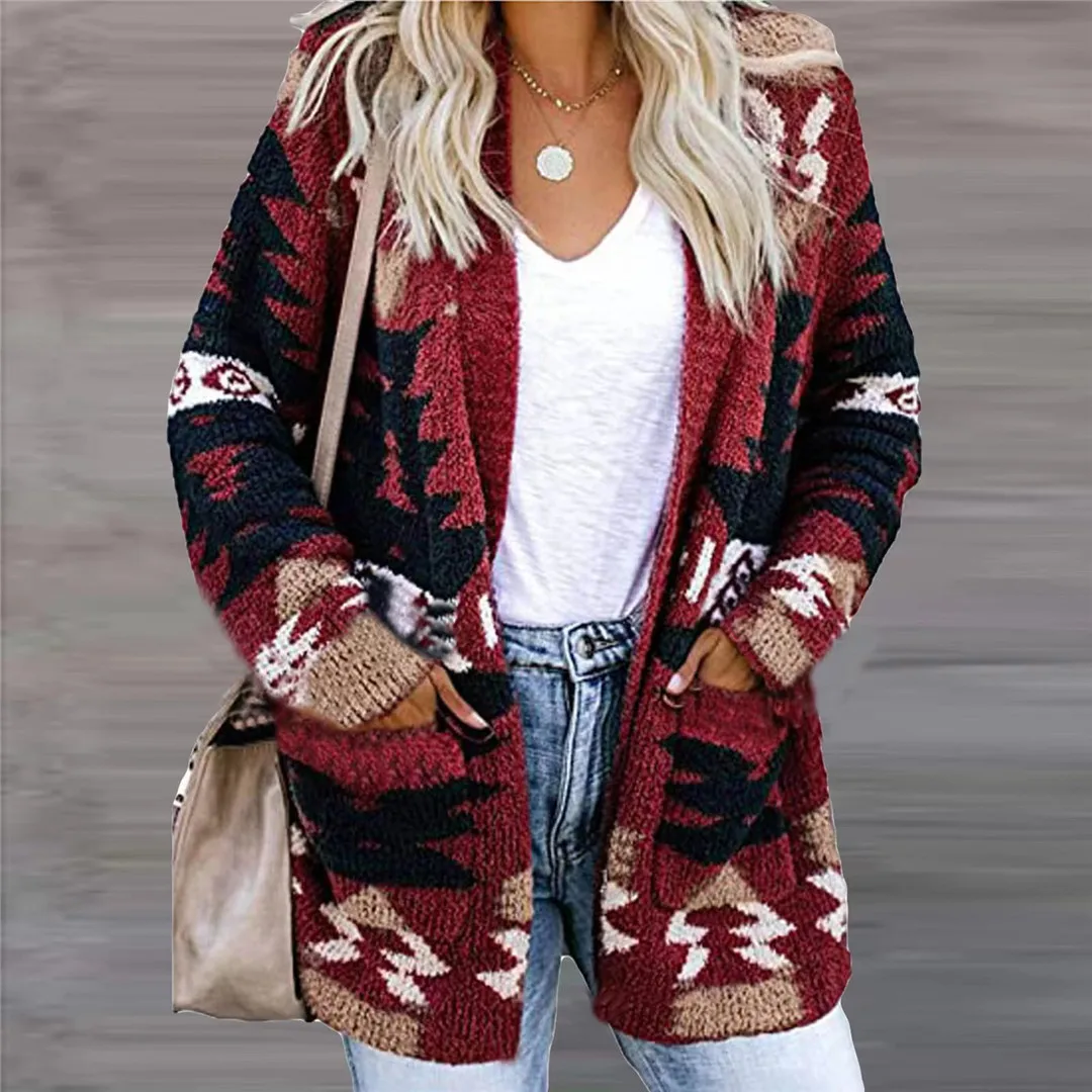 Women\'s Retro Boho Cardigan Long Sleeve Knitted Christmas Halloween Cardigan Loose Loose Sweater