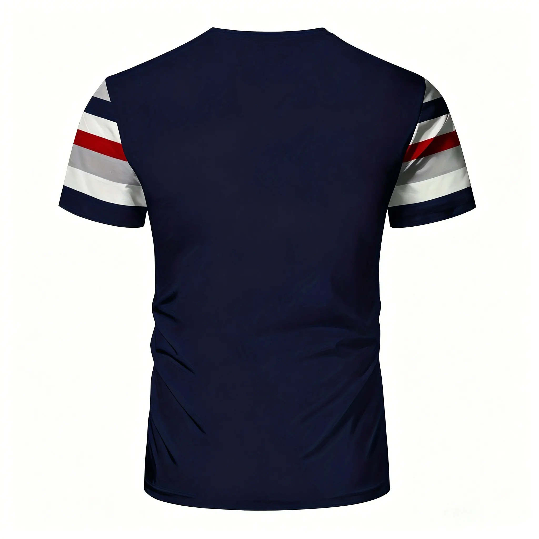 Men's Slim Fit Striped Graphic T-Shirt, Navy Red White Horizontal Color Block Stripe Print Stretch Soft Breathable Muscle Fit Ur