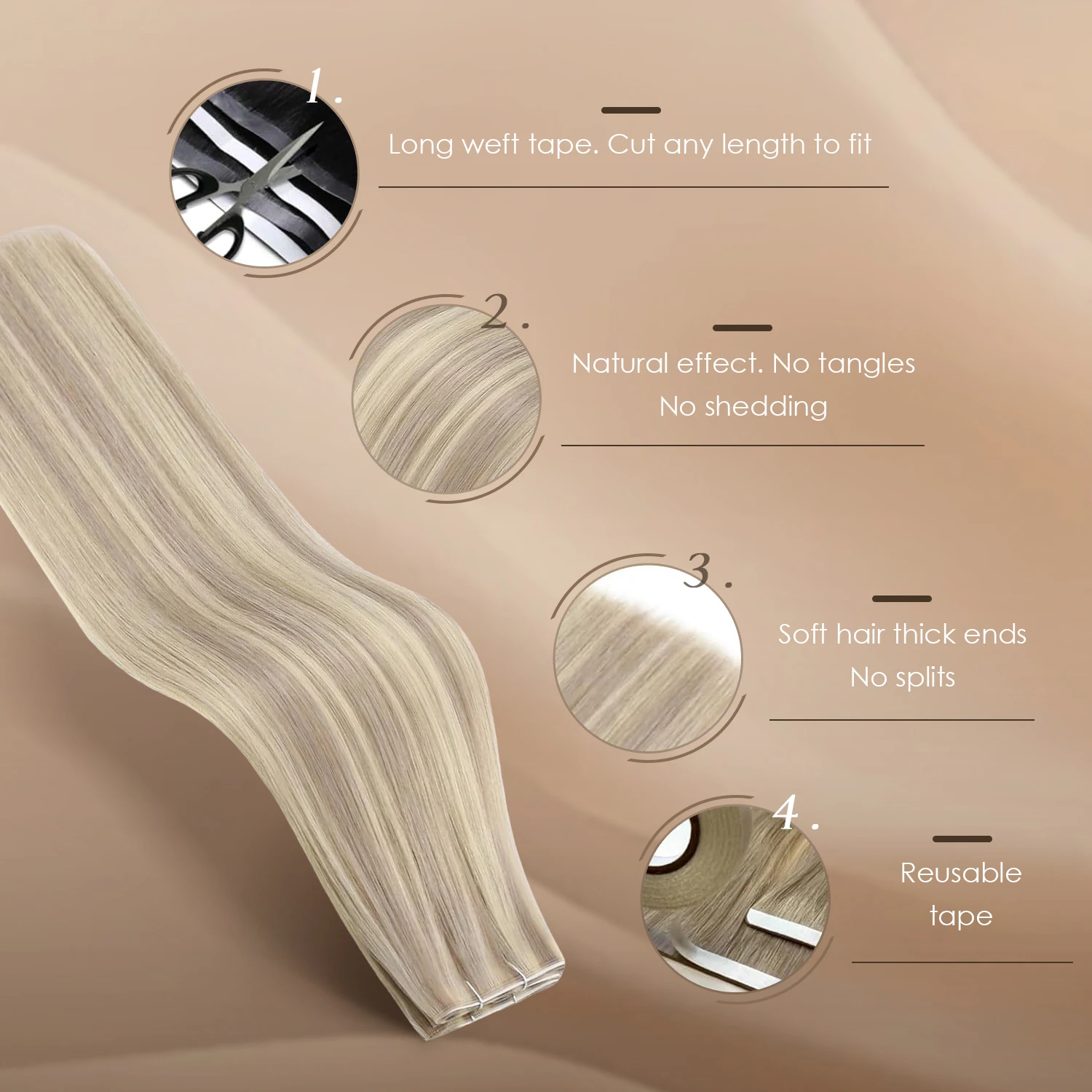 VeSunny ロングウェフトワイドテープインエクステンション人毛ストレートナチュラルレミースキンウェフト女性用ブライダルヘアスタイル 50 グラムブラジル