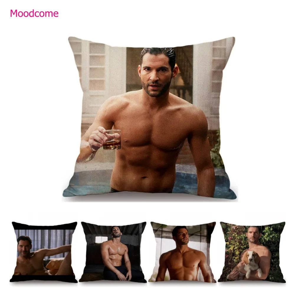 Sexy Handsome Shirtless Muscled Lucifer TV Show Tom Ellis Hot Lad Home Decorative Sofa Throw Pillow Case Linen Cushion Cover