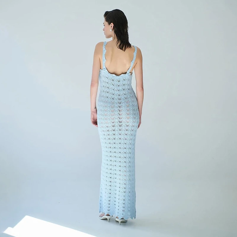 Frauen Sexy Tiefem V Rückenfreies Stricken Bikini Cover-Up Lange Bandage Strand Kleid Häkeln Bademode Sarong aushöhlen Weibliche coverup