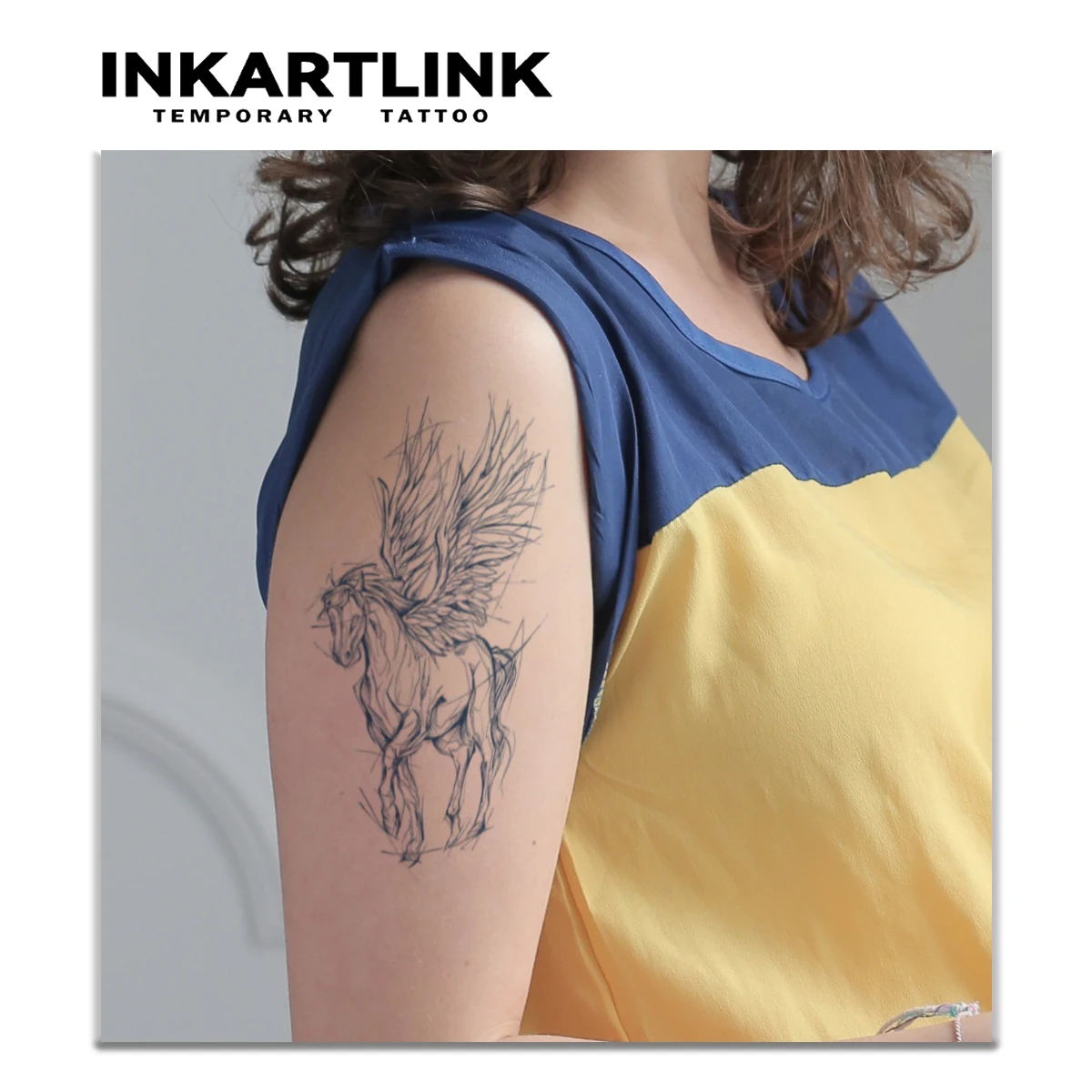 INKARTLINK Mythical Flying Horse Sketch Waterproof Tattoo Sticker for Festivals, Raves, Beach Trips & Trendy Outfit.