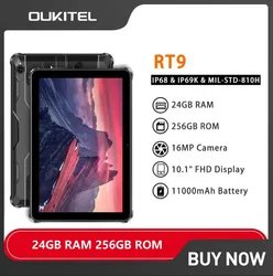 Прочный планшет Oukitel RT9 4G, 10,1-дюймовый HD-дисплей, 24 ГБ ОЗУ, 256 ГБ, IP68 и IP69K, водонепроницаемый планшет, аккумулятор 11000 мАч, Android 14,0 Pad