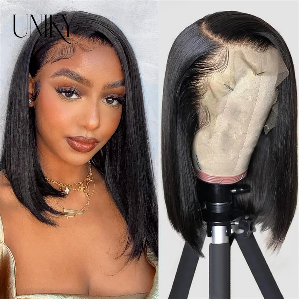 13x4 Straight Lace Front Human Hair Wigs PrePlucked Brazilian Hair Transparent Short Bob Wigs Straight Bob Wig On Clearance Seal