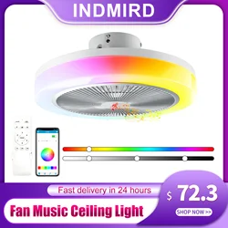 INDMIRD Magic Color Bedroom Fan Light Home Bedroom Dining Room Led Ceiling Light Smart App Bluetooth Music Invisible Fan Lamp