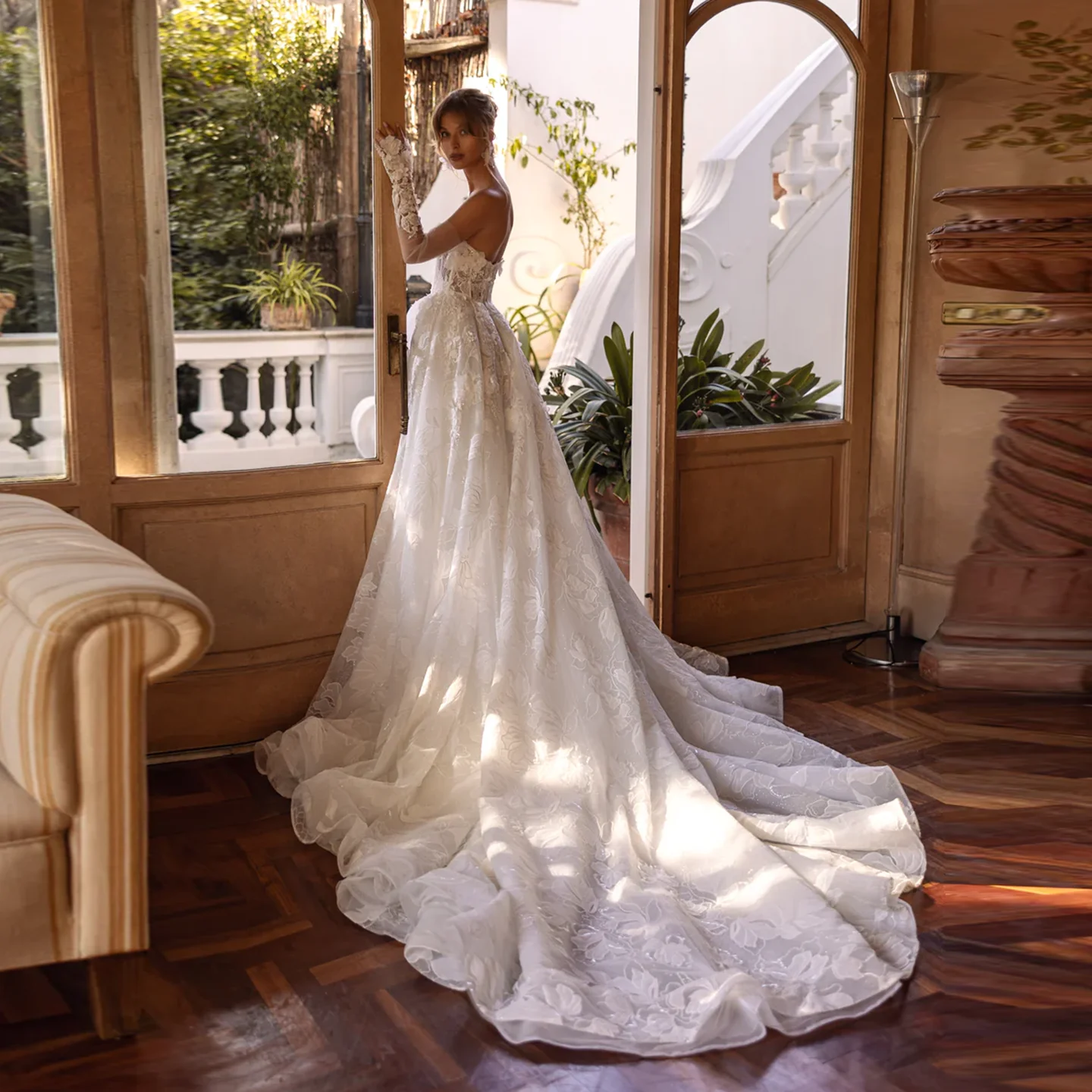 

Sharon Said Romantic Sweetheart A-Line Off White Tulle Wedding Dress 2025 3D Flowers Side Slit Bride Gowns SW382 Customized