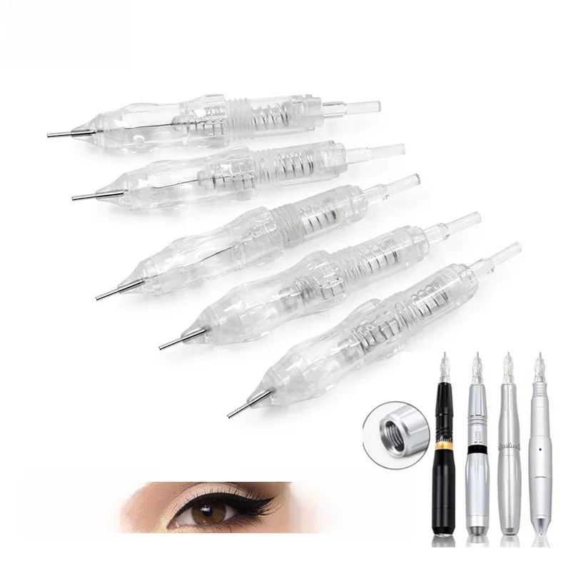 AliExpress BMX 10pcs Disposable Eyebrow Tattoo Needles With Metal tips 1RL 0.16 Sterilized Microblading Permanent Makeup Cartridge Needles