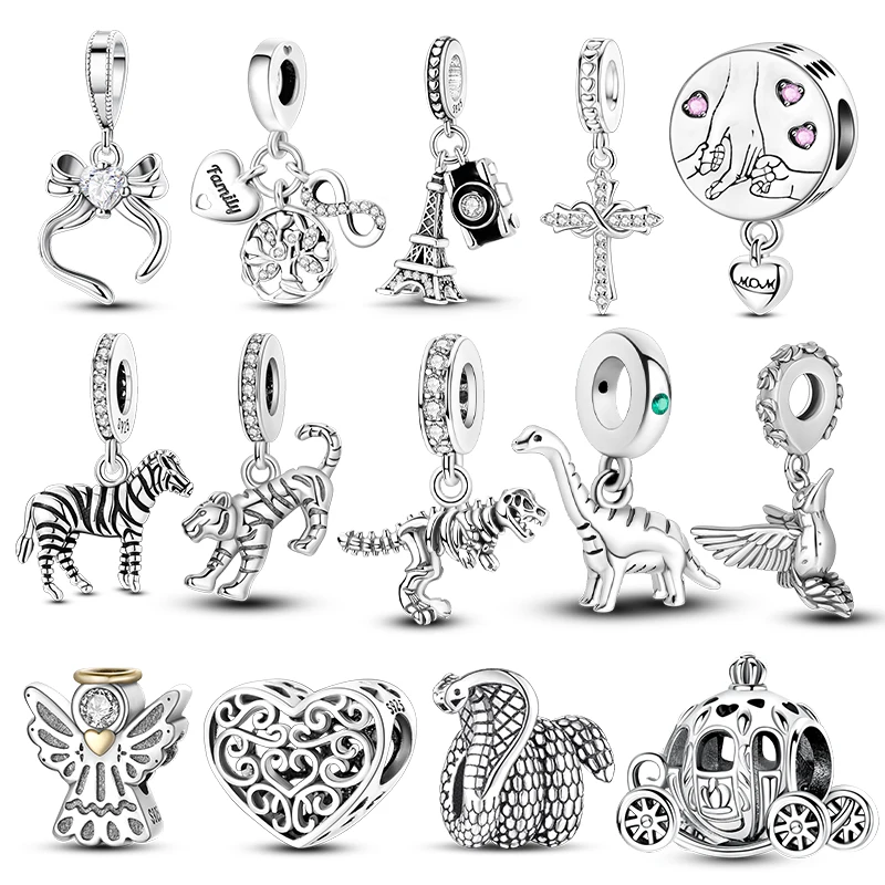 

Hot Sale Charms Beads 925 Sterling Silver Color Bow Cross Life Tree Beads Fit DIY Original Bangle Bracelet Charm Pendant Jewelry