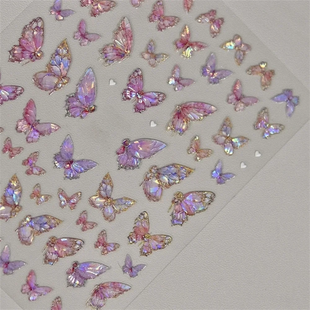 1 sztuk 5D japoński Kawaii motyl naklejki do paznokci luksusowe brokatowe powłoki Aurora ozdoby do paznokci naklejki DIY Manicure suwak folia — zdjęcie 2