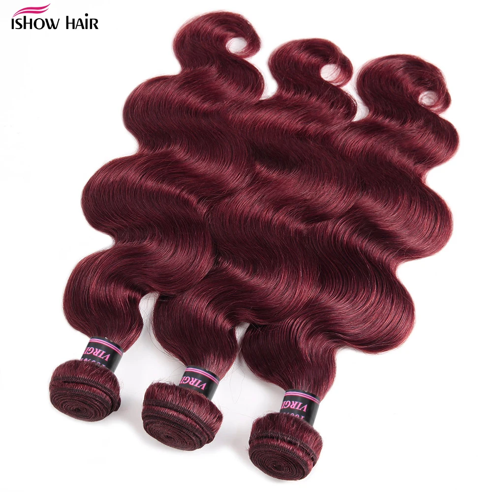 Extensões de cabelo brasileiro para mulheres, Borgonha 99J Body Wave Bundles, Cabelo humano de cor vermelha, 1 pacote, 3 pacote, 4 ofertas do pacote