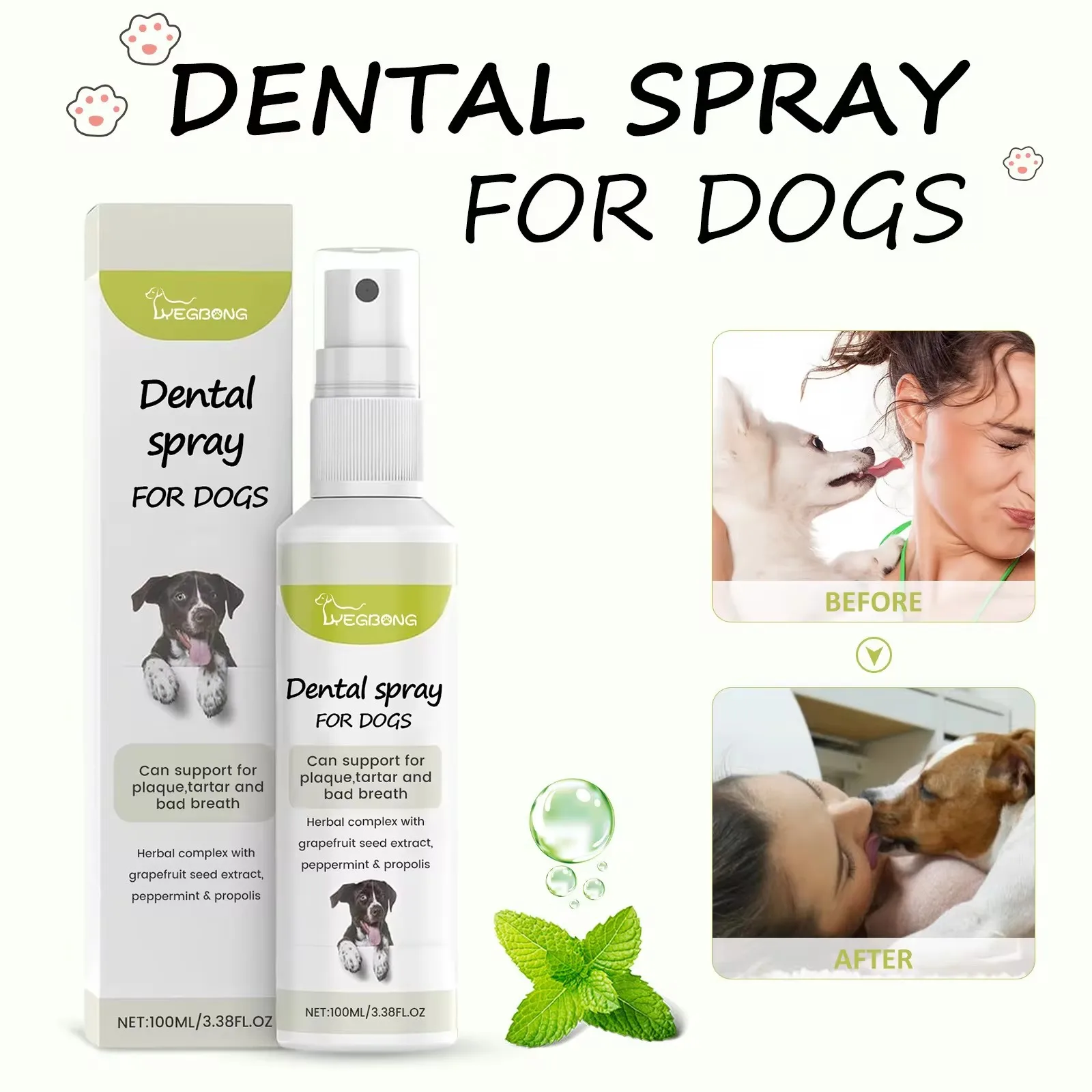 Dog Mouth Freshener Remove Tartar Tooth Stain Bad Breath Eliminator Oral Plaque Clean Tooth Whitening Pet Dental Cleanse Spray