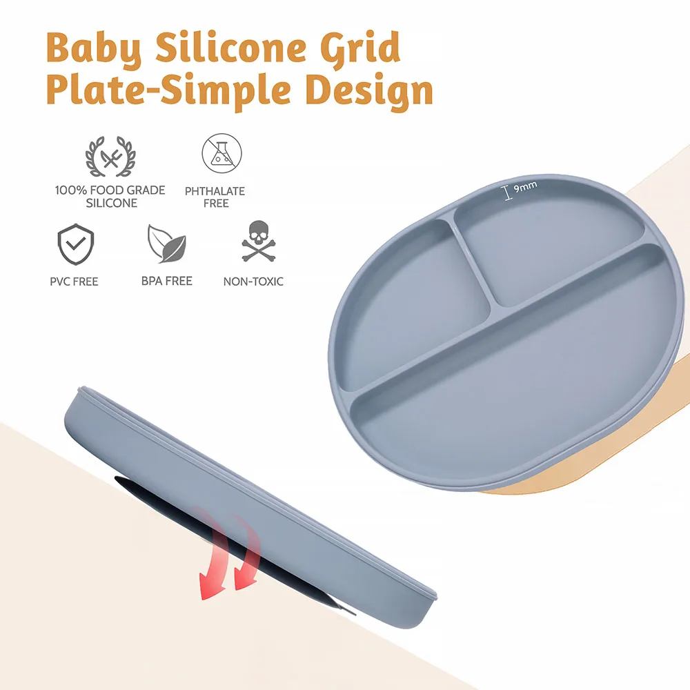 Baby Safe Sucker Silicone Dining Plate Solid Cute Cartoon Children Dishes Suction Toddle Training Tableware Kids Feeding Bowls