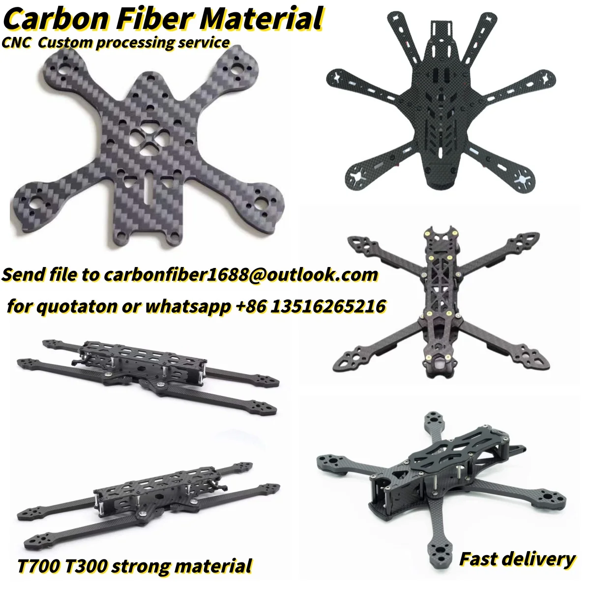 T700 Carbon Fiber Plate Processing Service Carbon Plate CNC Cutting Carbon Board Customized Machining for FPV Frame Drone Parts