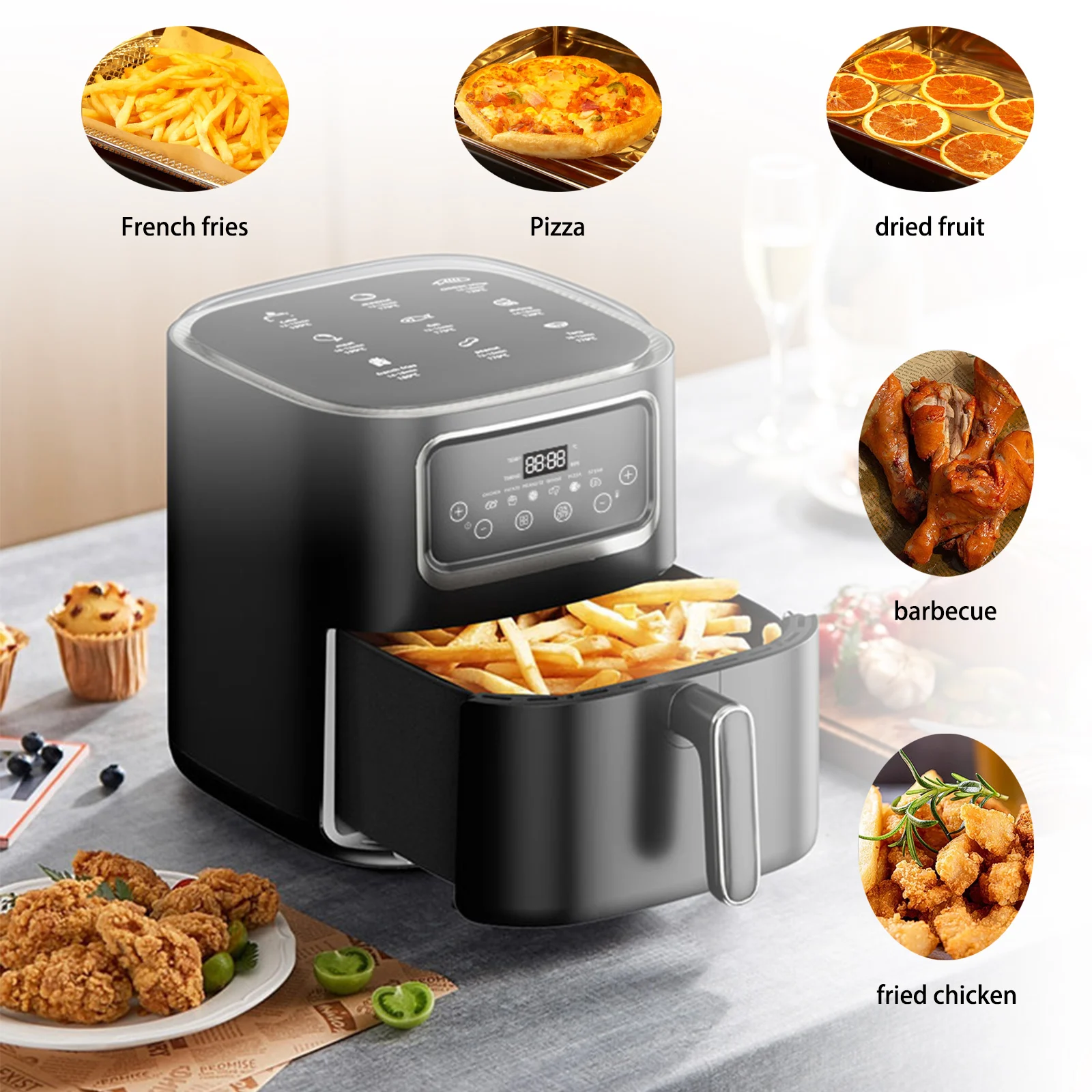 Friggitrice ad aria intelligente da 10 litri 1400 W nera - cottura sana programmabile, forno friggitrice senza olio per arrosto di patatine fritte di pollo