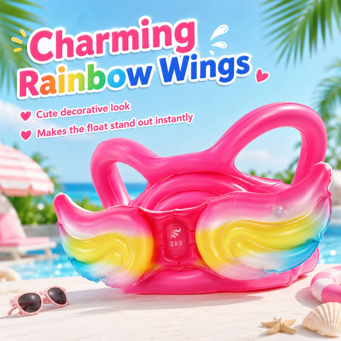 1PC Inflatable Pink Angel Wing Swim Float Seat with Backrest Adjustable Buckle Pool Float Summer Water Play Accessories