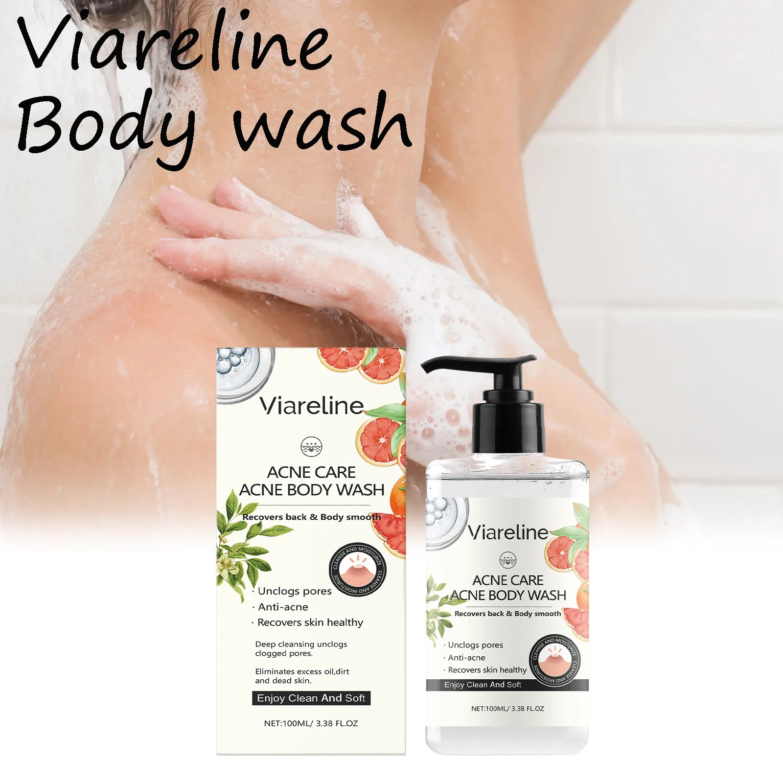 جل استحمام الجسم المهدئ من فيارلين، علاج حب الشباب، التحكم في الزيوت، منعش، تقليل الجفاف، تقشير ناعم للعناية بالبشرة، شامبو الجسم #1