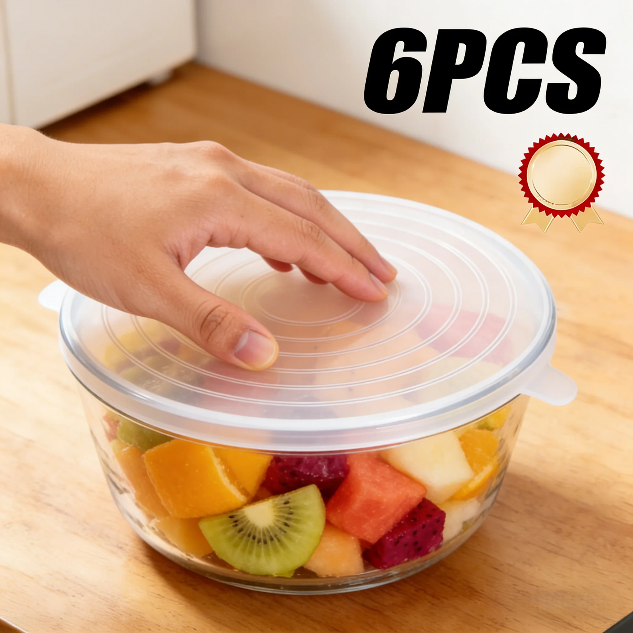 6 piezas un juego de seis cubiertas de silicona reutilizables, tapas de cuenco sonriente estirables para mantener los alimentos frescos.