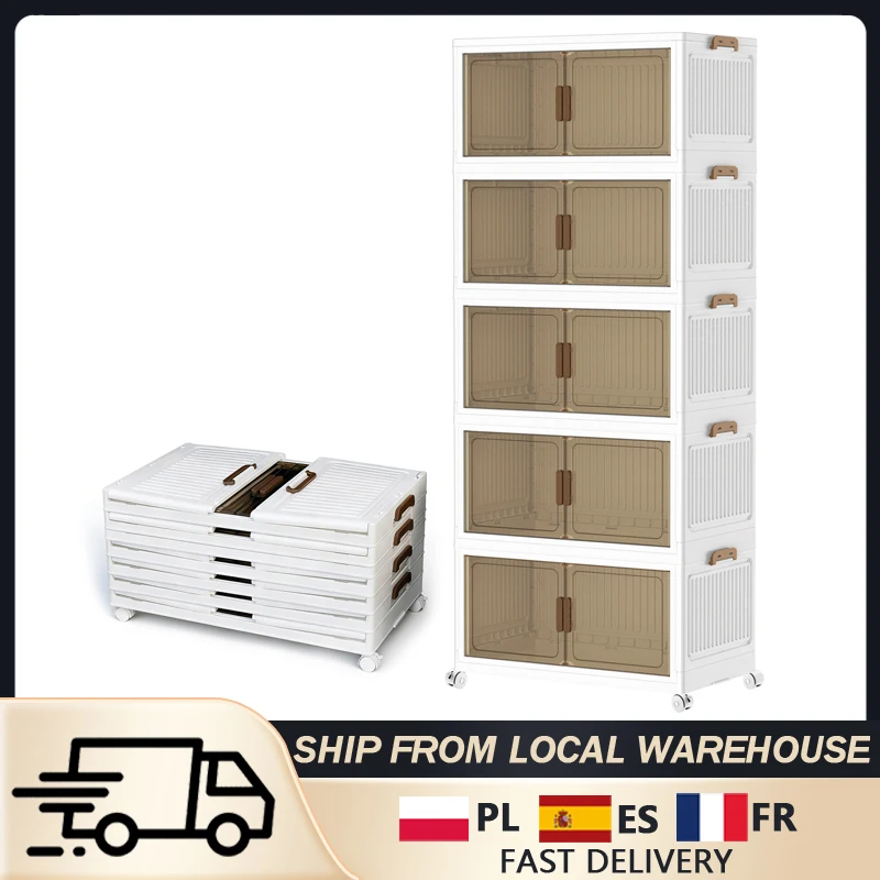 Boîte de rangement robuste à 4/5 niveaux avec roulettes, armoire pliable empilable pour vêtements, jouets, collations, boîtes de rangement en plastique pour armoire