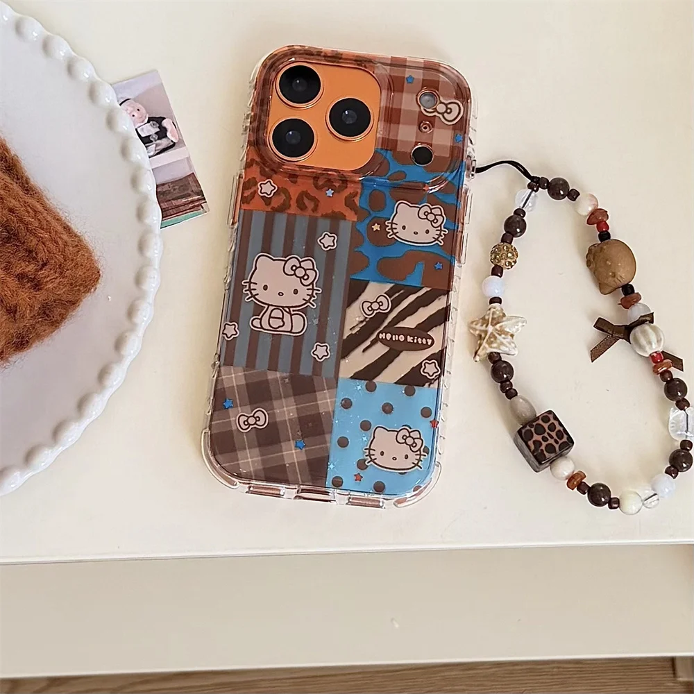 

New splicing cat HelloKitty with lanyard phone case, suitable for iPhone 17 Pro Max 14 15 16 13 Pro Max Pro anti fall all inclus
