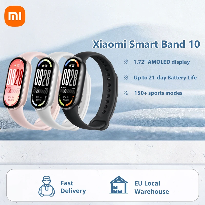Global Version Xiaomi Smart Band 10: 150+ Sports Modes, Sleep Monitoring, 1.72" AMOLED Display, 21-Day Battery Life, Mi Wrist Sports Bracelet