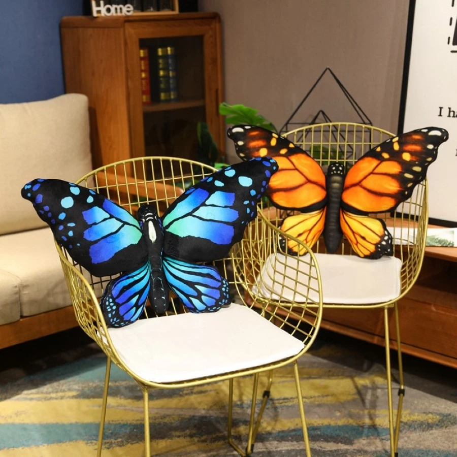 Buntes 3D-Schmetterlingskissen, dekoratives Tier-Wurfkissen, Druck-Akzentkissen, gefülltes Kissen, Bett, Schlafzimmer, Couch, Raumdekoration – Detail 9