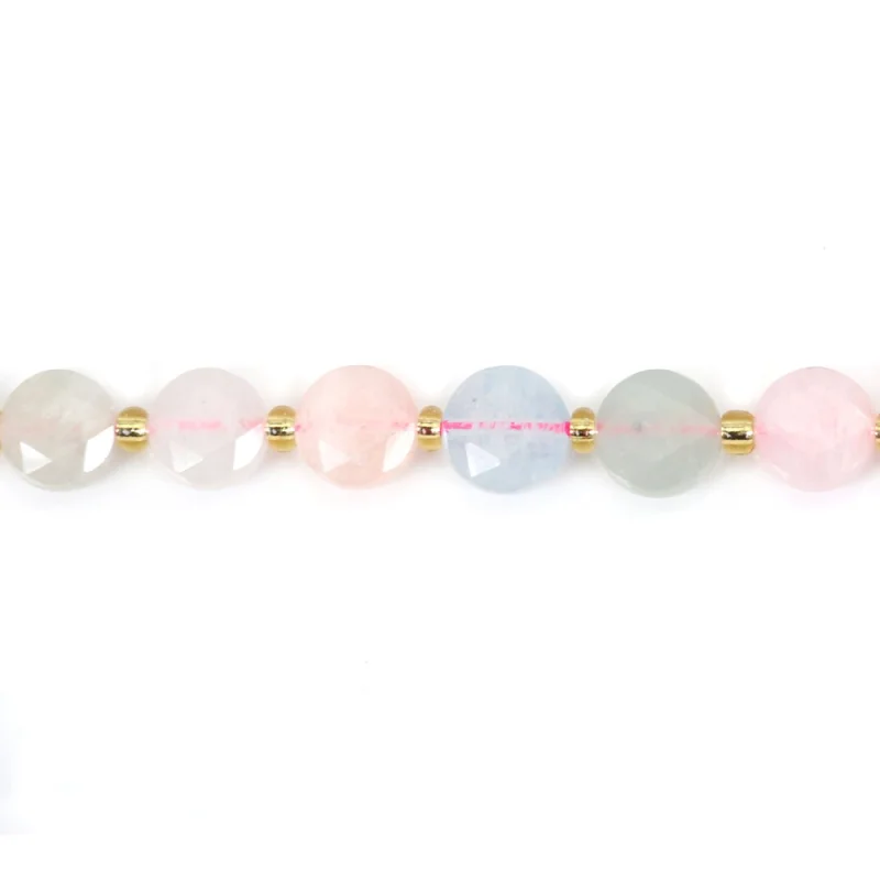 Morganite Beads Strand Faceted Flat Round 8mm Natural Semiprecious Stone For Jewelry Making  DIY Bracelet Earrings