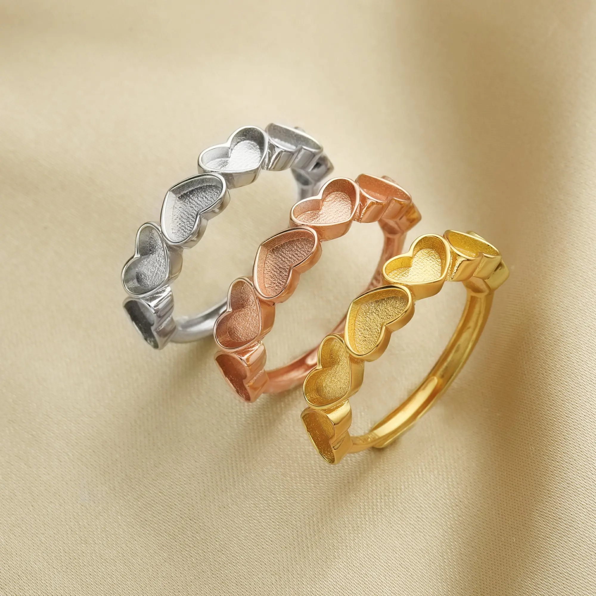6MM Keepsake Mother Milk Resin Heart Ring Settings Stackable 6 Stones Solid 925 Sterling Silver Rose Gold Plated DIY 1294391
