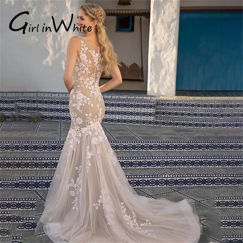 فستان زفاف رومانسي حورية البحر برقبة على شكل V مخصص للعروس بأشرطة سباغيتي ثوب زفاف مزين بدون ظهر رداء de mariage #2