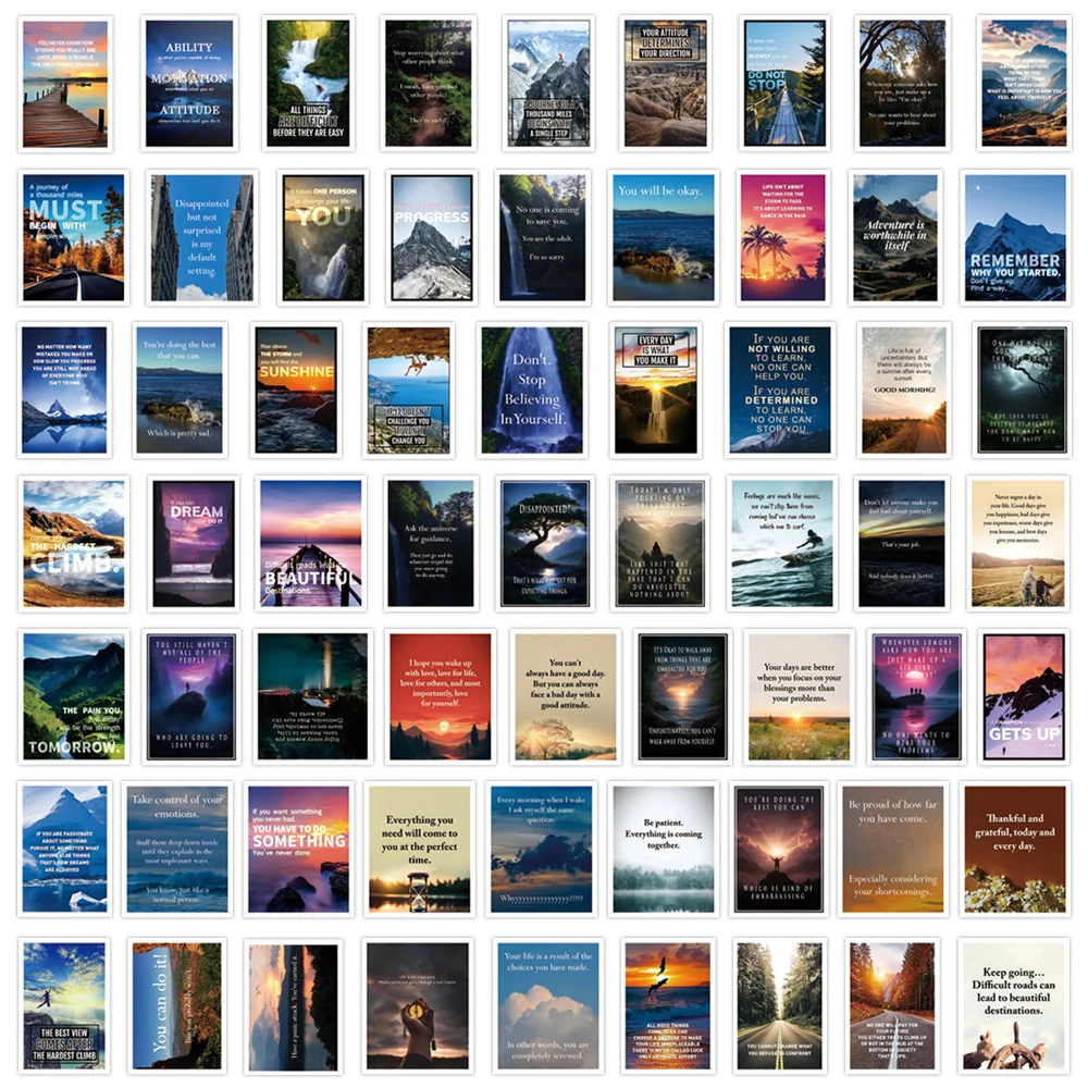 10/30/60PCS English Inspirational Landscape Graffiti Sticker PVC Material DIY Refrigerator Envelope Scrapbook Waterproof Sticker