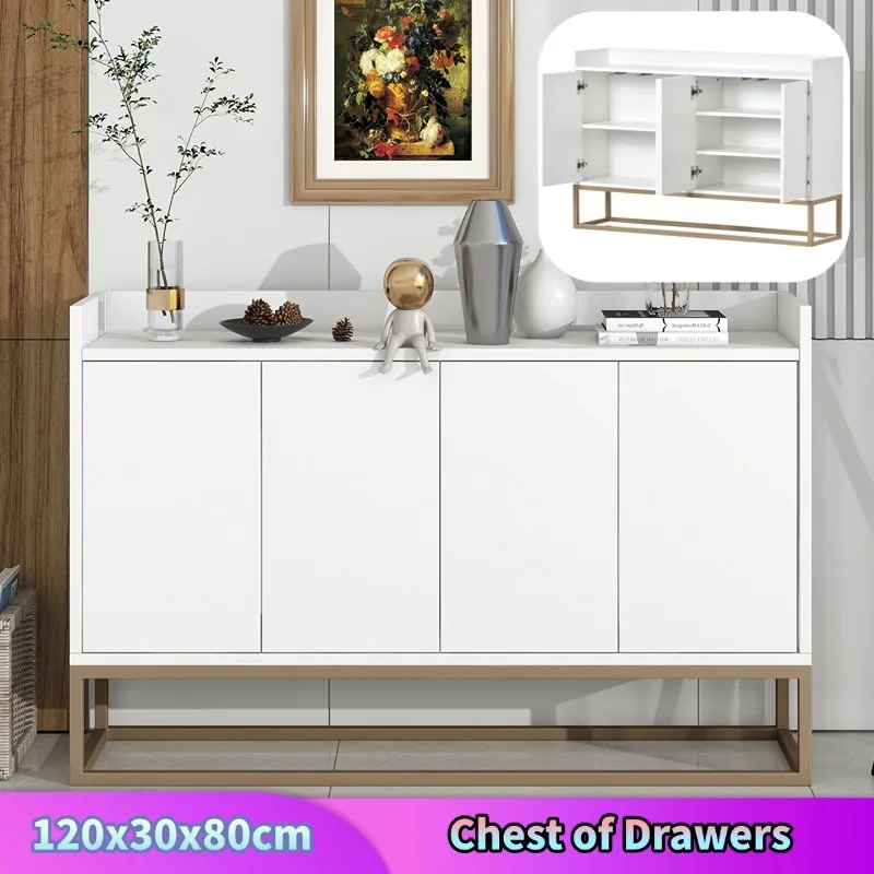 Comanlai 120 x 30 x 80 cm minimalistisches Sideboard, Kommode, moderner Buffetschrank, mit 4 Türen, Metallbeinen, verstellbares Regal
