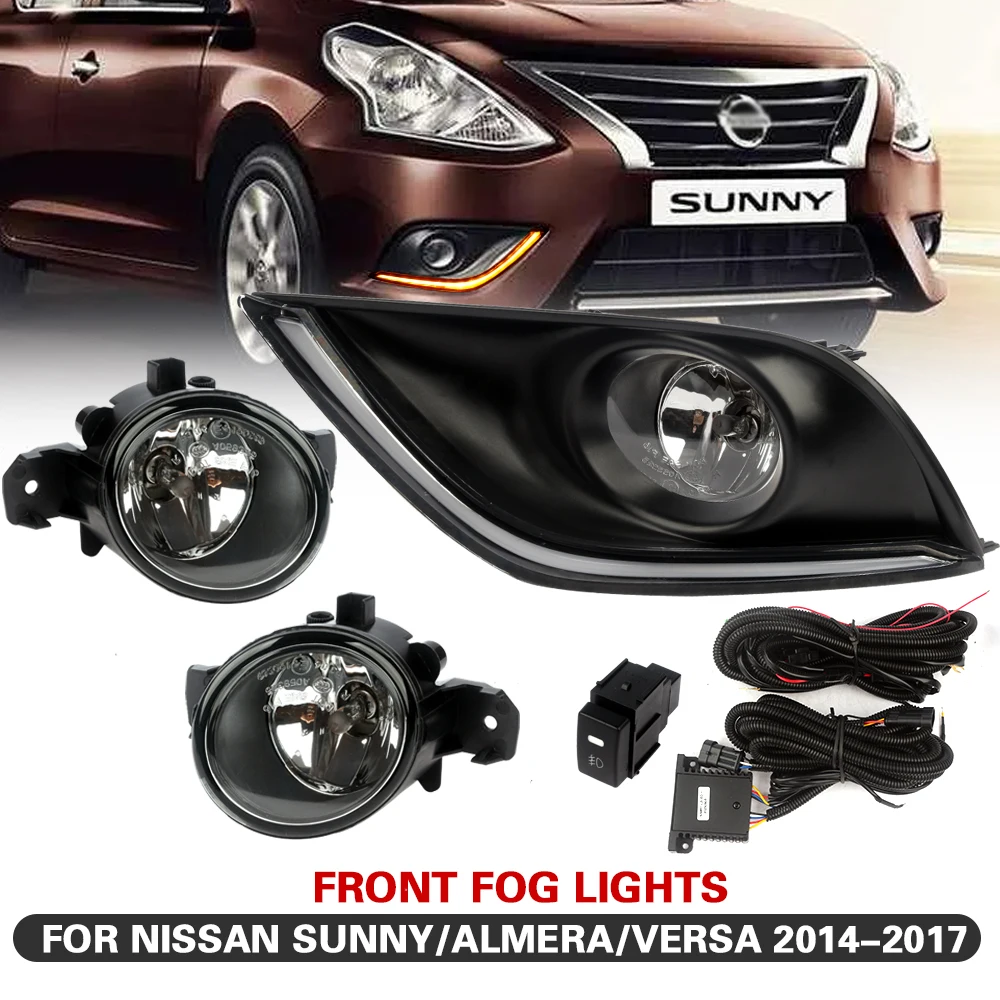 

FOR Nissan SUNNY ALMERA VERSA 2014-2017 LED Light Bar DRL Daylight Day Time Running Light Fog Lamp Cover w/Wiring Set 2pcs