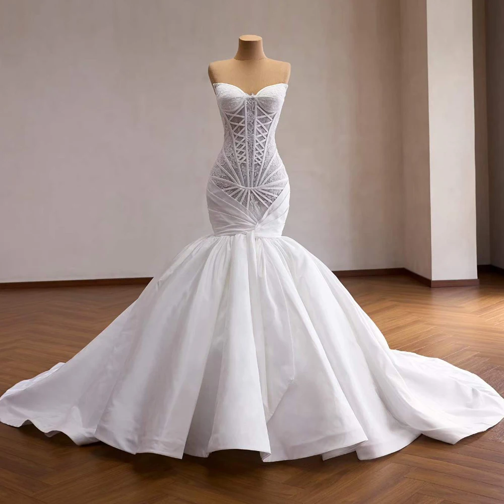 

Modern Mermaid Corset Wedding Bridal Dress Sweetheart Lace Up Back Vestidos De Novia