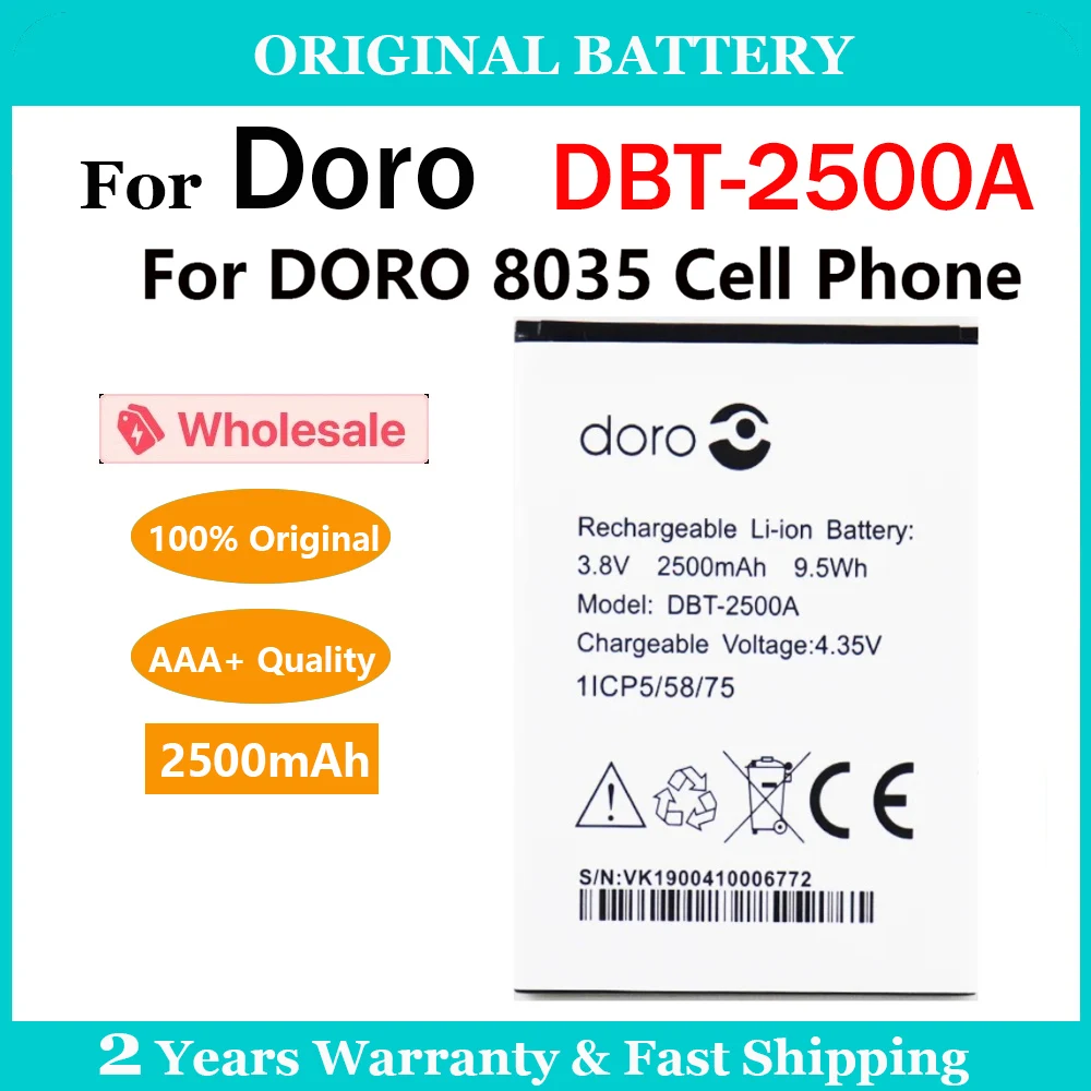 

Новинка, 100% Оригинальная Аккумуляторная Батарея 2500 мАч для телефонов DORO 8035, аккумуляторная батарея