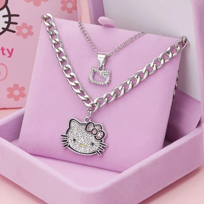 Nuevo collar con colgante de gato KT a la moda, sin caja de regalo. Lindo collar con colgante de gato KT de dibujos animados para niña. Adecuado