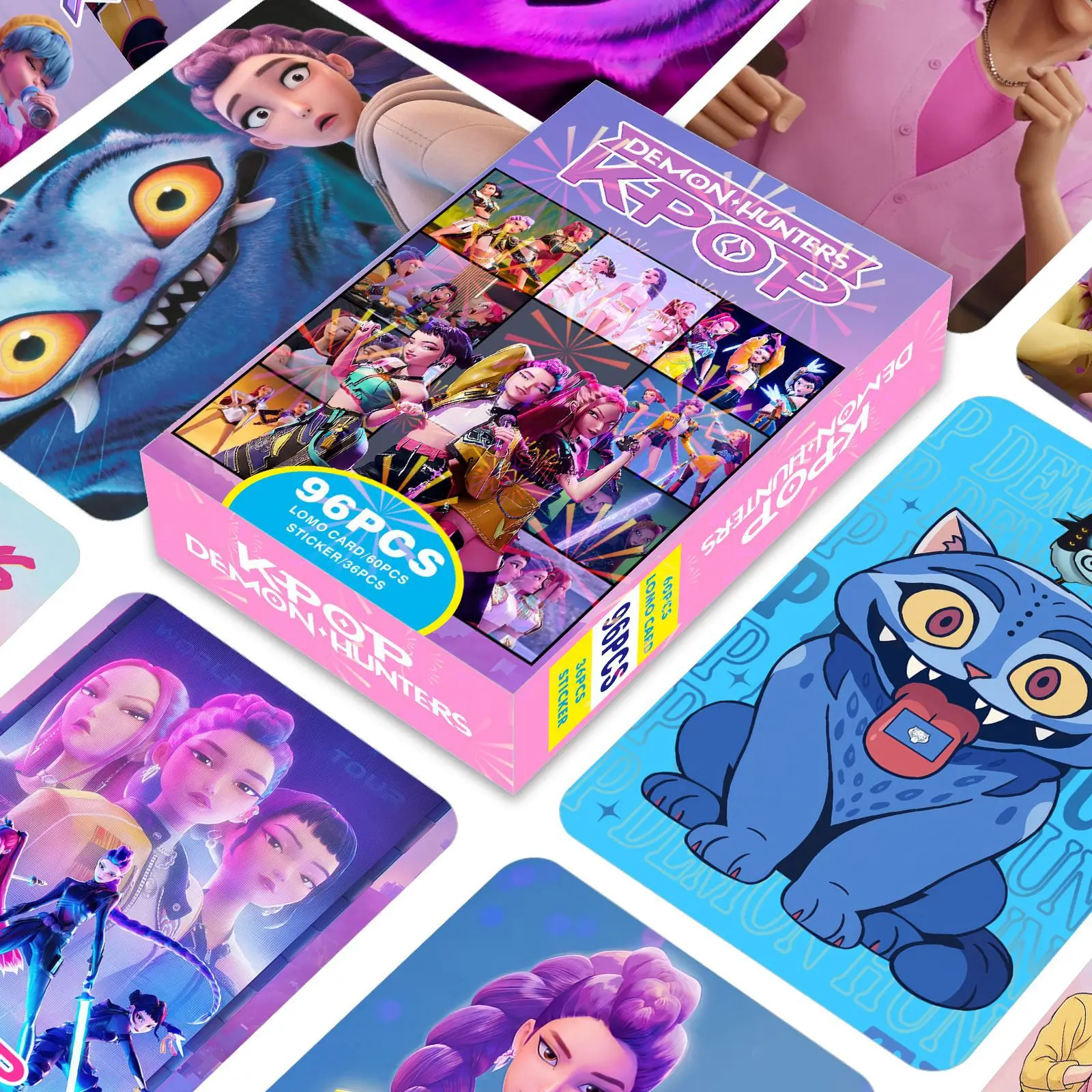 مجموعة بطاقات K-POP Demon Hunters & Sajaboys LOMO مكونة من 96 قطعة - بطاقات صور HUNTR/X Boy Girl Group HD، بطاقات ألعاب تجارية قابلة للجمع من الرسوم المتحركة