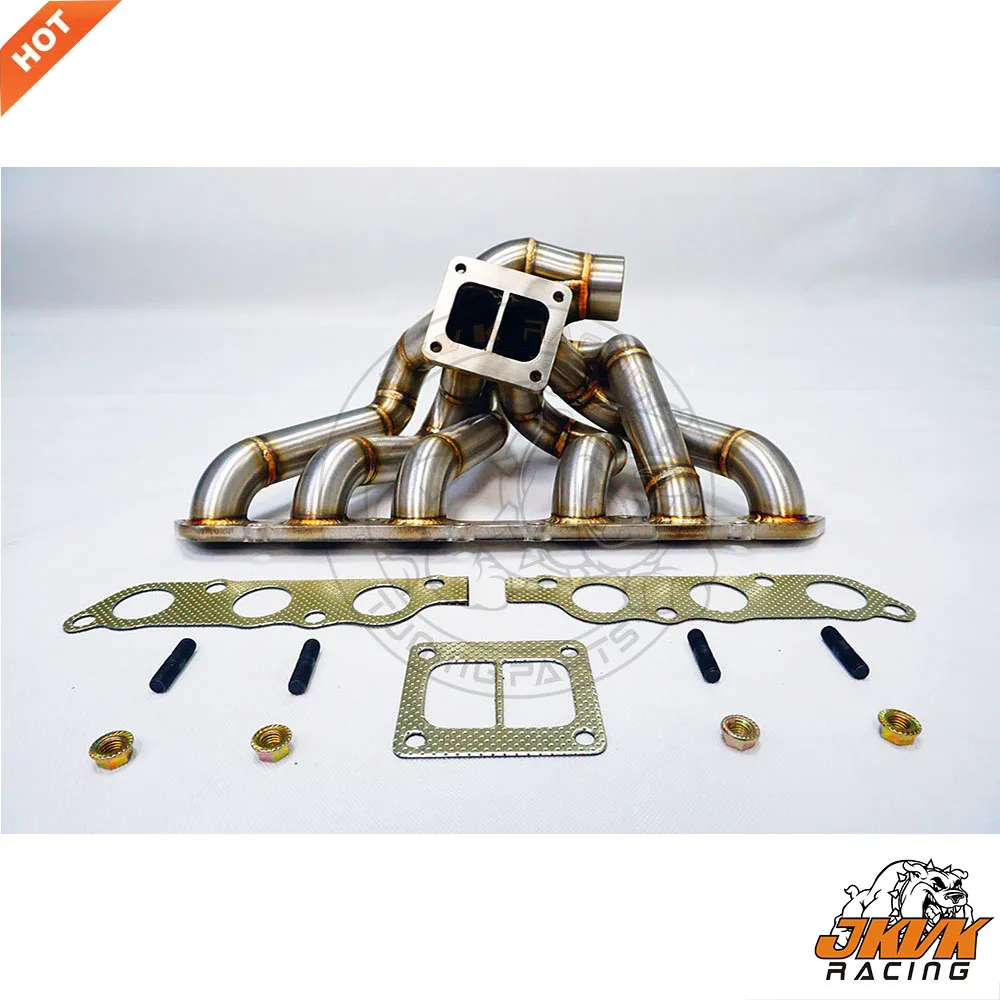 JKVK RACING SS304 3mm rura parowa T4 twin scroll równa długość Turbo nagłówek dla Supra MK4 2jzge 2JZ GE kolektor