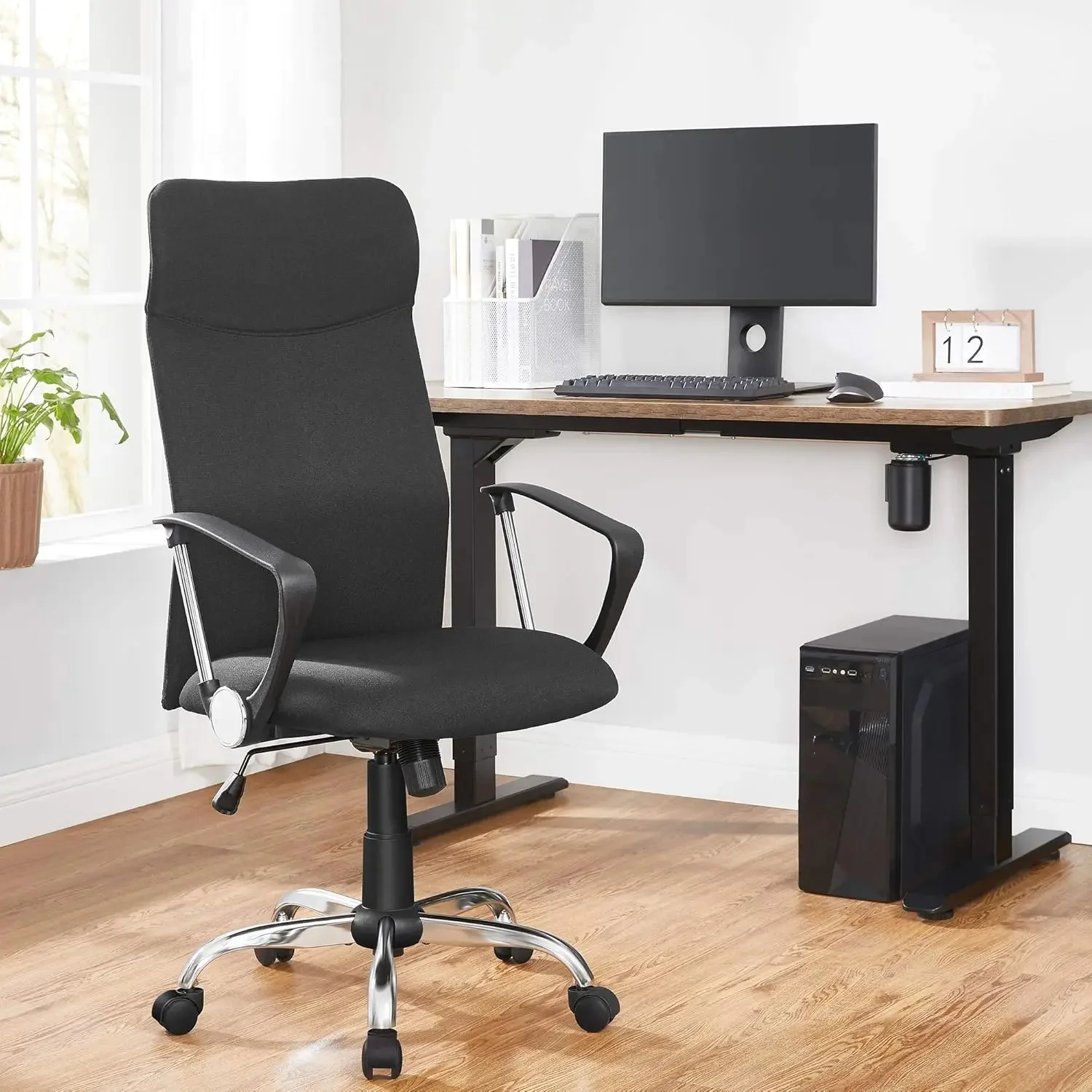 Songmics Kantoorstoel Ergonomisch Bureaustoel Draaistoel Gestoffeerde Stoelbekleding In Hoogte Verstelbaar - afbeelding 2