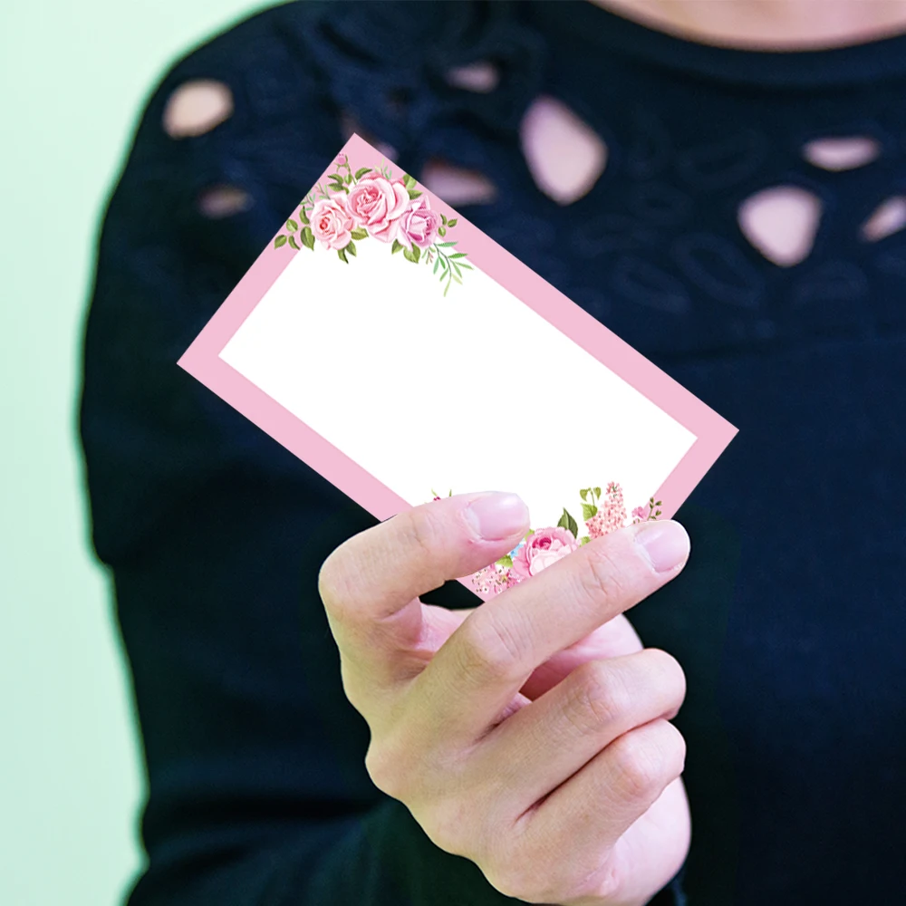 50 pezzi, biglietti per messaggi vuoti floreali rosa, biglietti tascabili, biglietti da visita, biglietti d'auguri vuoti, forniture per piccole imprese, etichette regalo