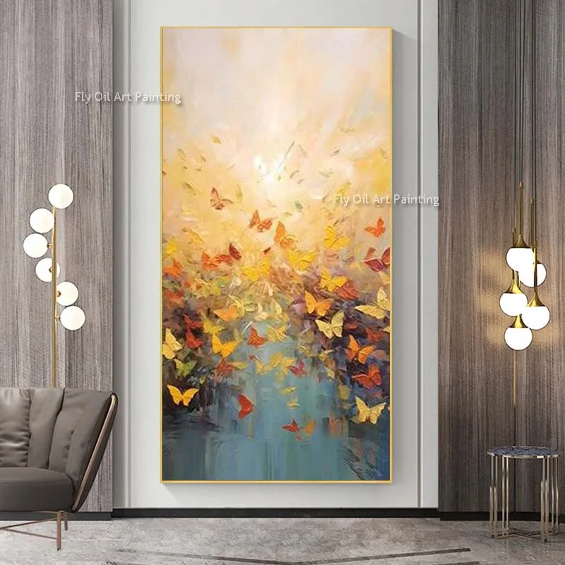 

Butterflies Flying Oil Painting Colorful Butterflies Abstract Landscape Canvas Painting Modern Wall Art For Home Decor Unframed