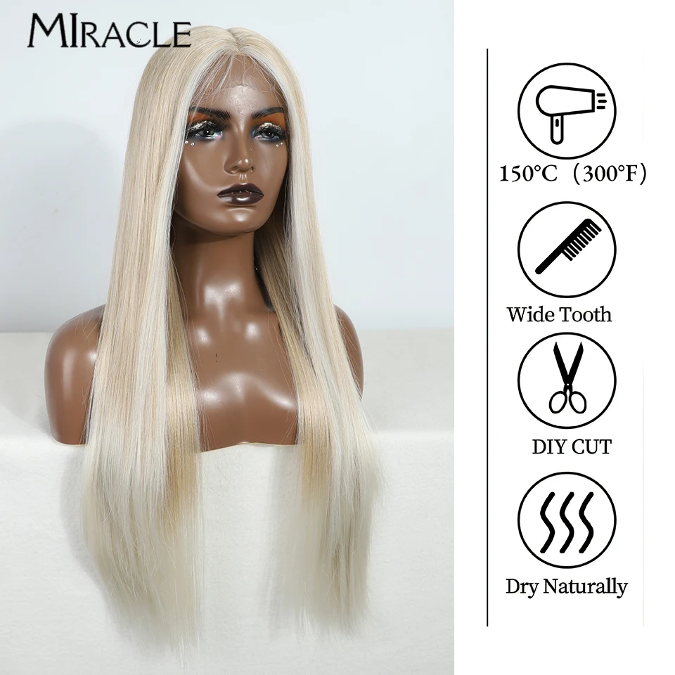 MIRACLE Synthetic Straight Lace Front Wig 28'' for Women Cosplay Ombre Lace Wig For Woman Female Fiber Hair