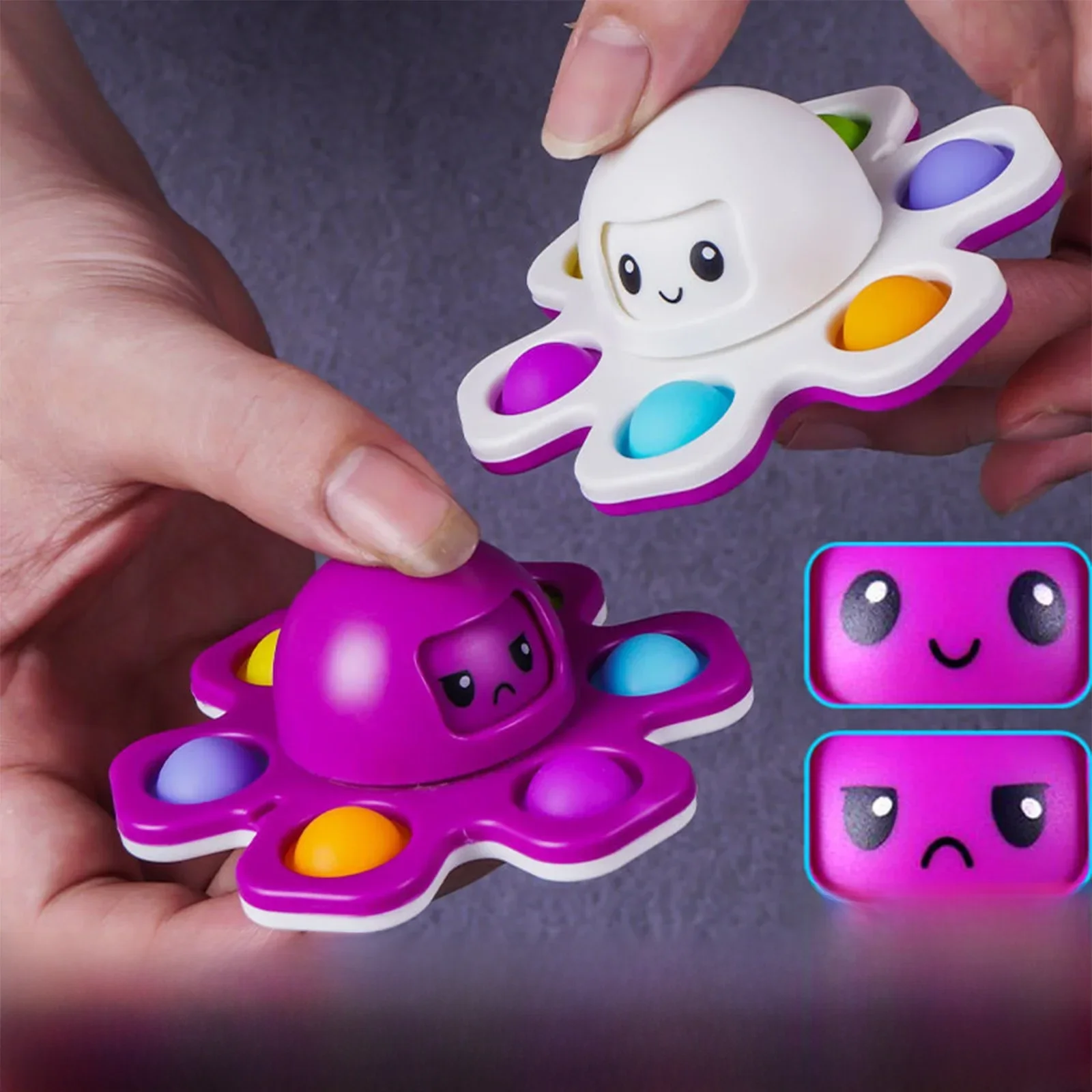 1 Stück Neuer Anti-Stress Push Bubble Fidget Spinner Gesichtswechselndes Sensorisches Spielzeug Push Popete Spiner Stressabbau Fidget-Spielzeug für Kinder