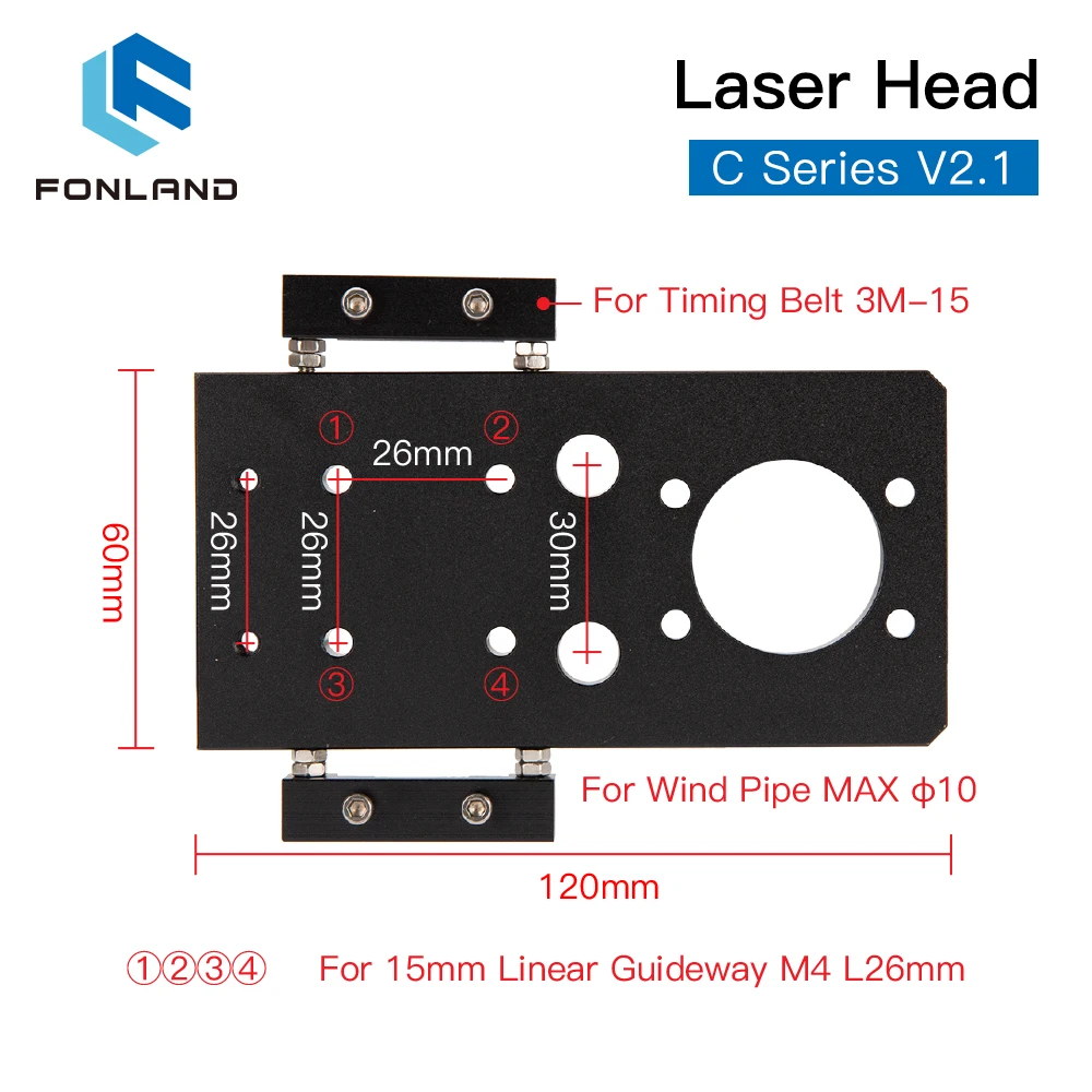 FONLAND CO2 Laser Head Dia.18 FL38.1& Dia.20 FL50.8 / 63.5/101.6mm Mount for Laser Engraving Cutting Machine(Black)