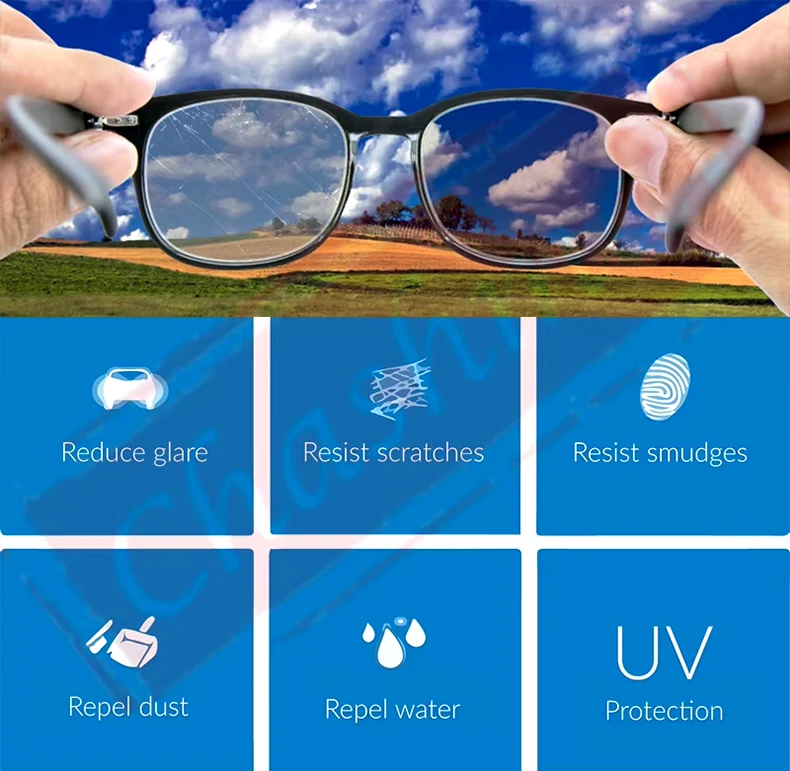 Chashma Brand Myopia and Reading 1.61 Index M 8 Clear Lens Eyes Optical Glasses Custom Make Prescription Colored Lenses