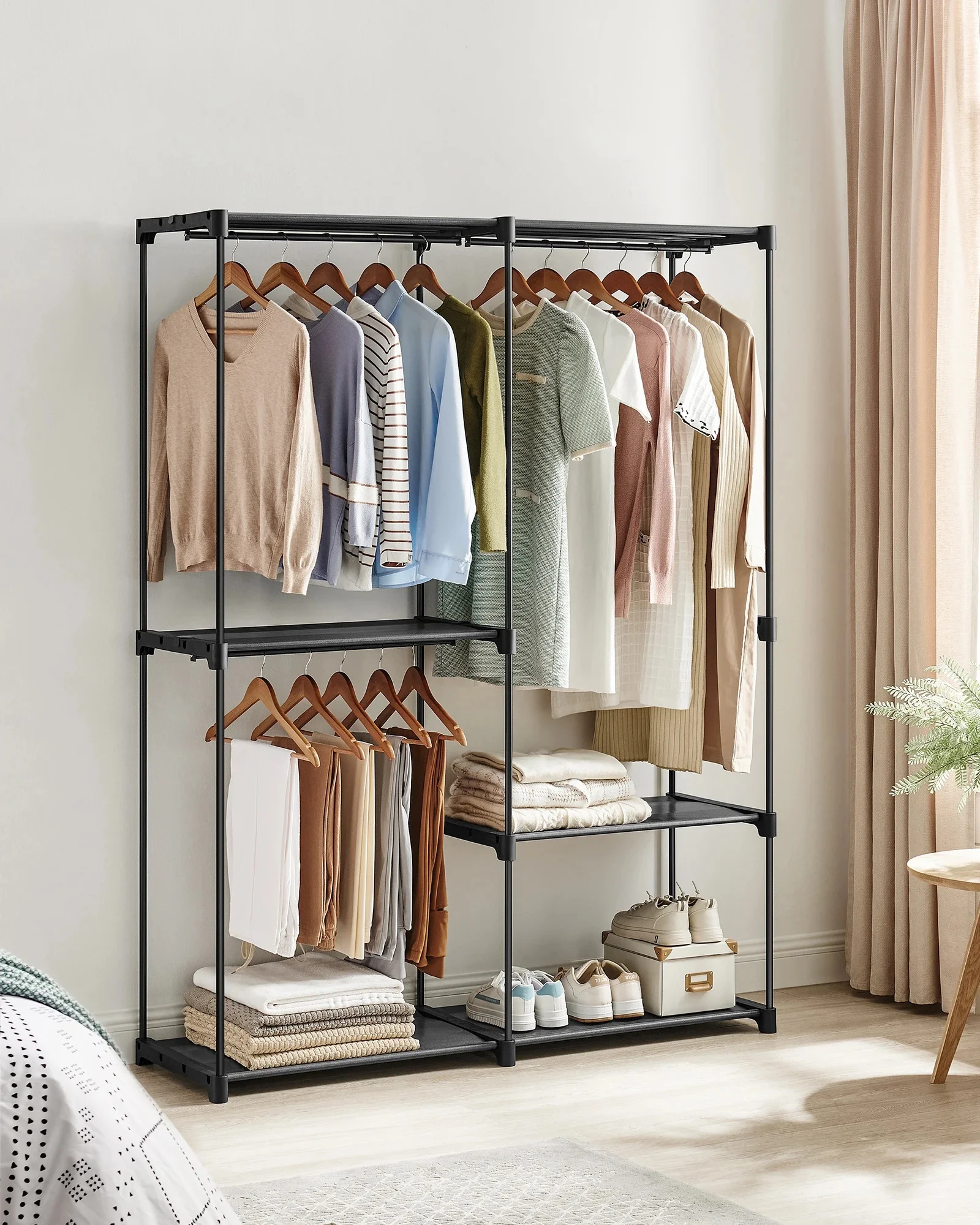 SONGMICS Kleiderschrank, Kleiderschränke, freistehende Garderobe, mit Kleiderstangen, Garderobenständer, Stoffablagen