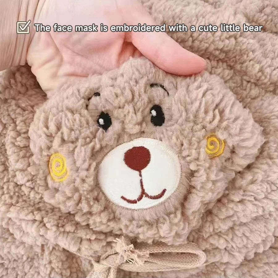 Thickened Lamb Plush Hoodie Hat Cute Bear Ear Hat Fashion Winter Warm Comforts Scarf Gloves Set Girl Kawaii Warm Casual Hat